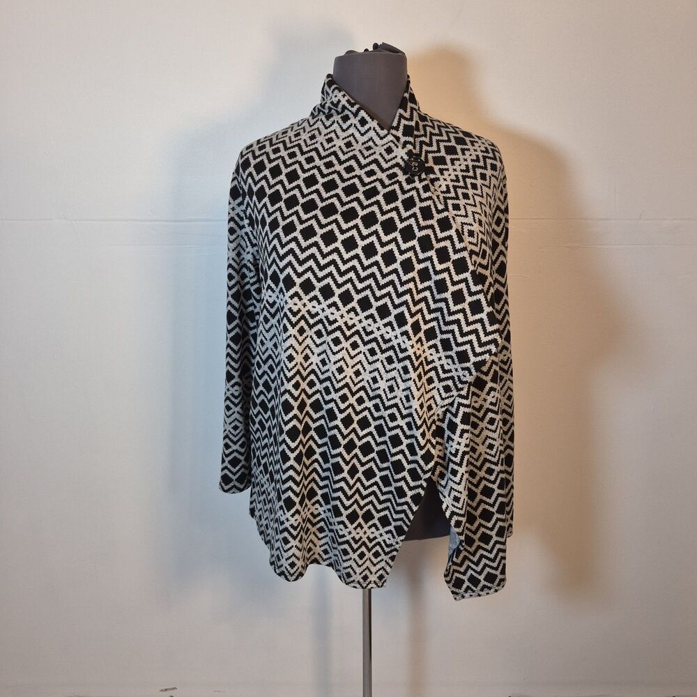 Bobeau Wrap Cardigan Women's 2X Black Gray Drape Asymmetric Sweater Long Sleeve